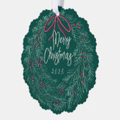 Emerald Merry Christmas Photo Wreath  Ornament Kaart (Links)