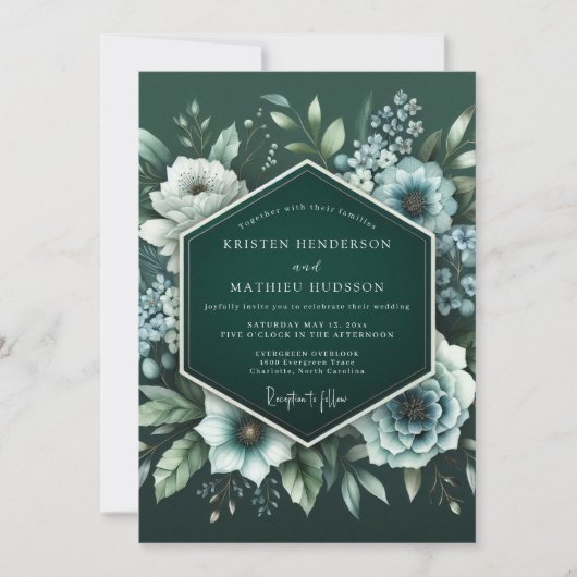 Emerald Midnight Bloom Wedding Kaart (Voorkant)