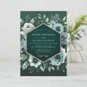 Emerald Midnight Bloom Wedding Kaart (Staand voorkant)
