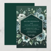 Emerald Midnight Bloom Wedding Kaart (Voorkant / Achterkant)