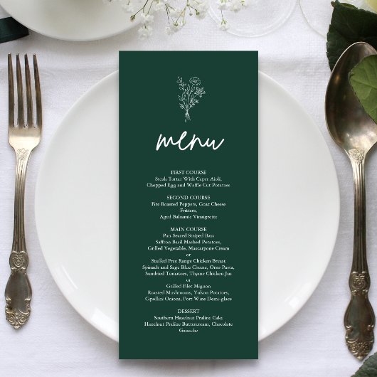 Emerald Minimalist Botanicals Terracotta Wedding Menu