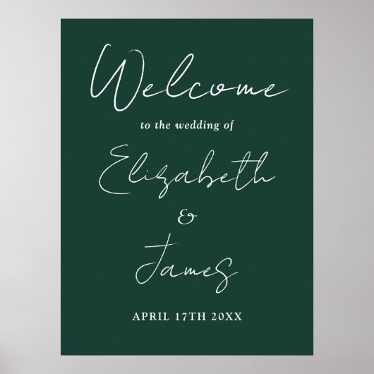Emerald Minimalistisch Scriptuur Trouw Welkom Bord Poster (Voorkant)