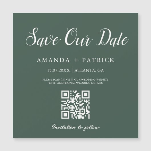 Emerald minimalistische QR-code Sla de datummagnee (Voorkant)