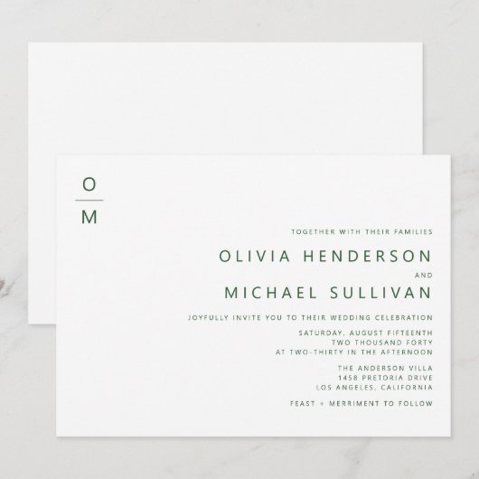 Emerald minimalistische typografie Monogram bruilo Kaart (Voorkant / Achterkant)
