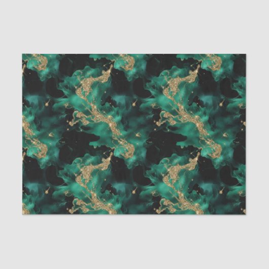 Emerald Mint Gold Watercolor Abstract Decoupage  Tissuepapier (Voorkant)
