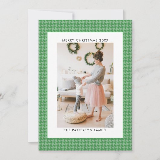 Emerald Mint Green Houndstooth Foto Kerstmis Feestdagenkaart (Voorkant)