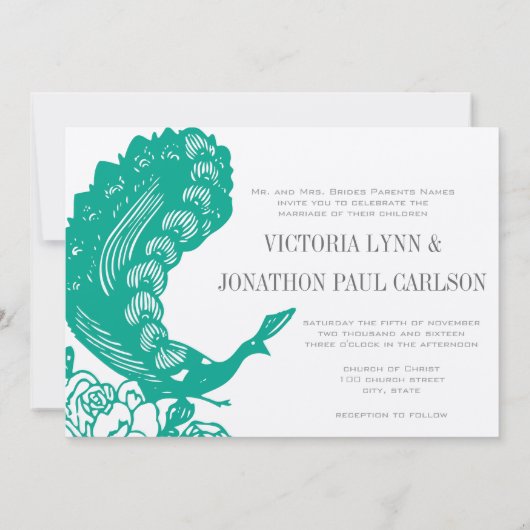 Emerald  Modern Peacock Wedding Invite Kaart (Achterkant)