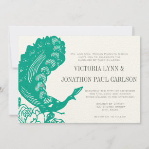 Emerald  Modern Peacock Wedding Invite Kaart
