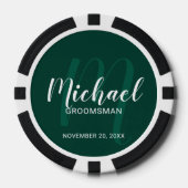 Emerald Modern Script Gepersonaliseerde Groomsmen Poker Chips (Voorkant)