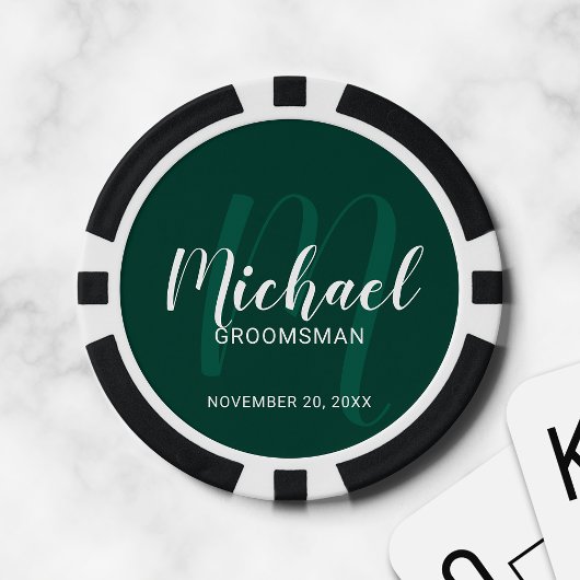 Emerald Modern Script Gepersonaliseerde Groomsmen Poker Chips