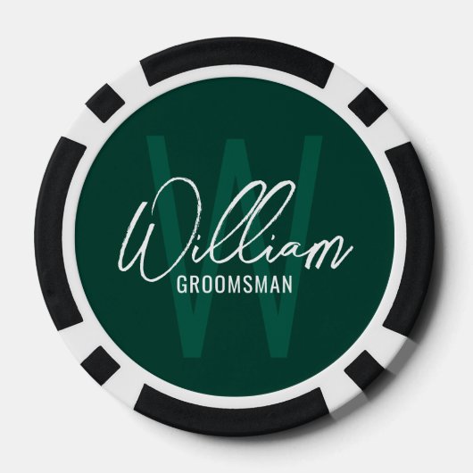 Emerald Modern Script Persoonlijke Bruidsjonkers Poker Chips (Achterkant)