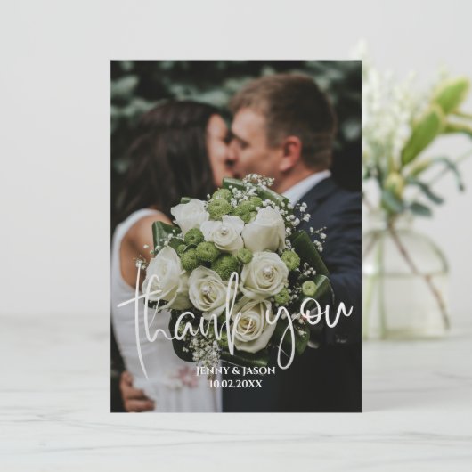 Emerald Modern Script Photo Dank je kaart (Staand voorkant)