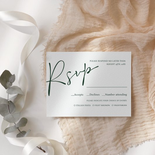 Emerald Modern Script WEDDING RSVP MEAL CHOICE