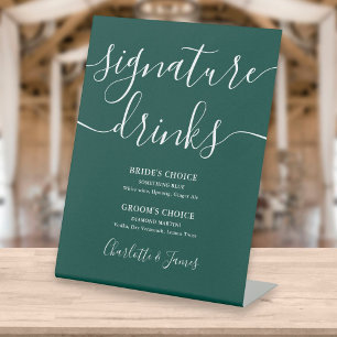 Emerald Modern Script Wedding Signature Drinken Reclamebord Met Voetstuk
