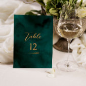 Emerald Modern Script Wedding Table Number Kaart