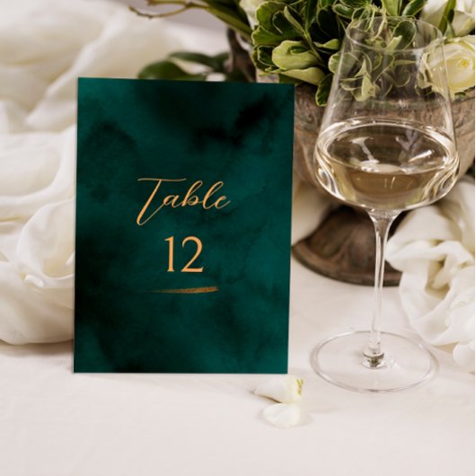 Emerald Modern Script Wedding Table Number Kaart