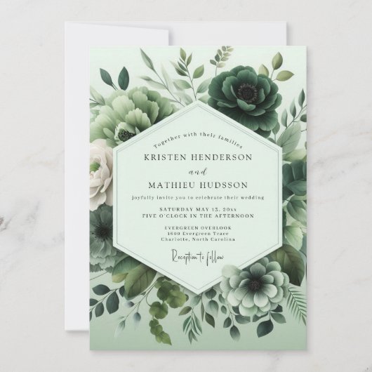 Emerald Monochromatic Bloom Wedding Kaart (Voorkant)