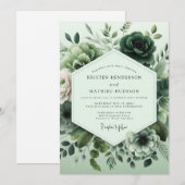Emerald Monochromatic Bloom Wedding Kaart (Voorkant / Achterkant)