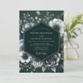 Emerald Monochrome Bloom Wedding Kaart (Staand voorkant)
