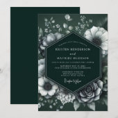 Emerald Monochrome Bloom Wedding Kaart (Voorkant / Achterkant)