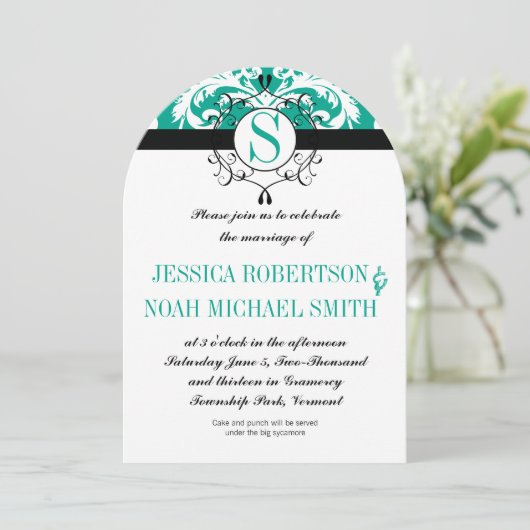 Emerald Monogram Wedding Invite of enige kleur Kaart (Staand voorkant)