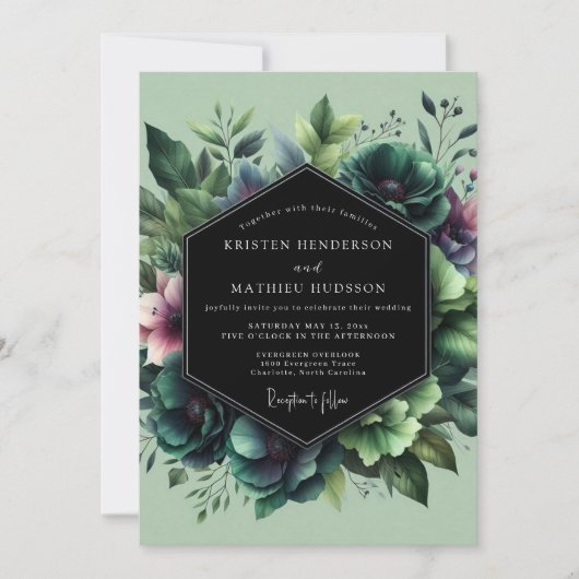Emerald Moody Bloom Wedding Kaart (Voorkant)