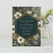 Emerald Moody Floral Elegance Wedding Kaart (Staand voorkant)