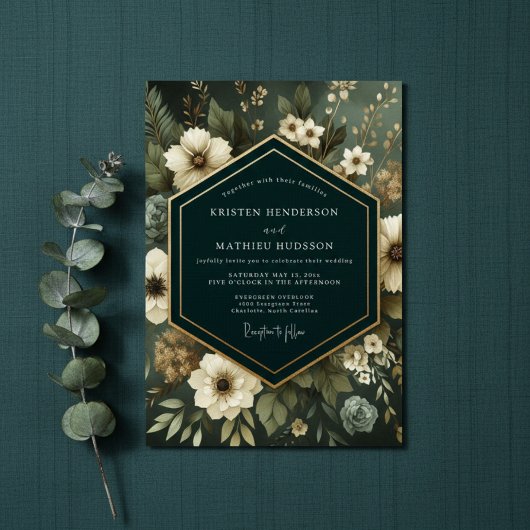 Emerald Moody Floral Elegance Wedding Kaart