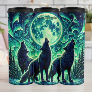 Emerald Moon Wolf Pack Howling Thermosbeker