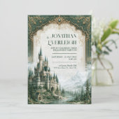 Emerald Mountain Castle Bruiloft Kaart (Staand voorkant)
