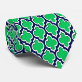 Emerald, Navy Blue White Moroccan Quatrefoil #4DS Stropdas (Opgerold)