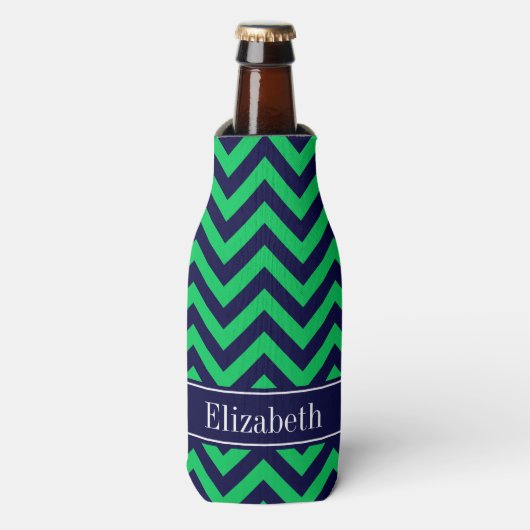 Emerald Navy LG Chevron Navy Blue Name Monogram Flesjeskoeler (Fles Voorkant)
