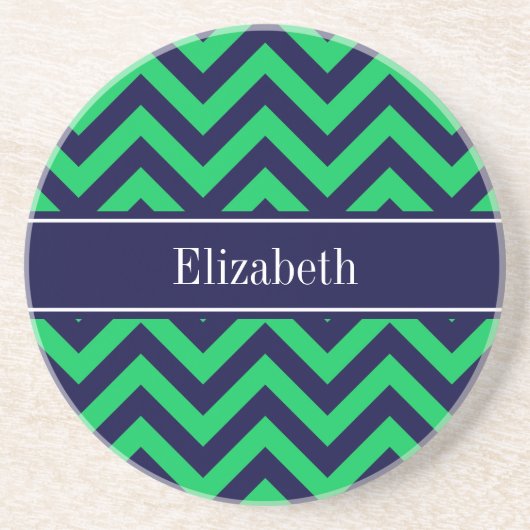 Emerald Navy LG Chevron Navy Blue Name Monogram Zandsteen Onderzetter (Voorkant)