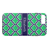 Emerald Navy Moroccan #5DS Navy Name Monogram Case-Mate iPhone Case (Achterkant (Horizontaal))