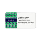Emerald Navy Moroccan #5DS Navy Name Monogram Etiket (Voorkant)