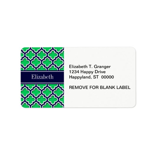 Emerald Navy Moroccan #5DS Navy Name Monogram Etiket (Voorkant)