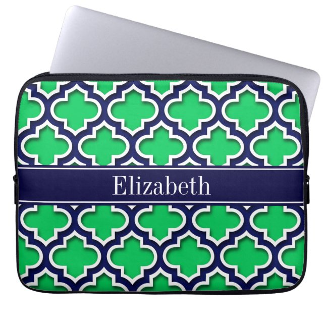 Emerald Navy Moroccan #5DS Navy Name Monogram Laptop Sleeve (Voorkant)