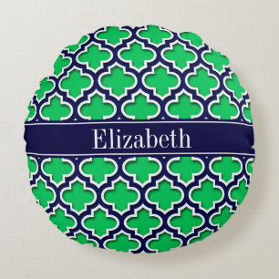 Emerald Navy Moroccan #5DS Navy Name Monogram Rond Kussen