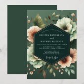 Emerald Nocturnal Bloom Wedding Kaart (Voorkant / Achterkant)