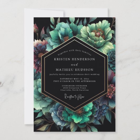 Emerald Noir Bloom Bruiloft Kaart (Voorkant)