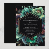 Emerald Noir Bloom Bruiloft Kaart (Voorkant / Achterkant)
