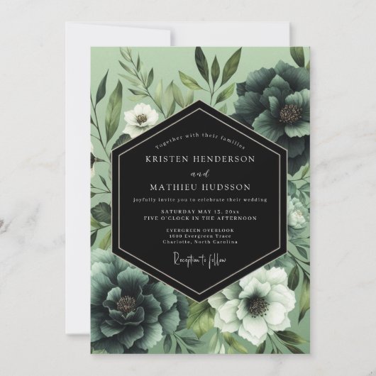 Emerald Noir Botanical Wedding Kaart (Voorkant)