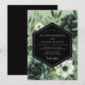 Emerald Noir Botanical Wedding Kaart (Voorkant / Achterkant)