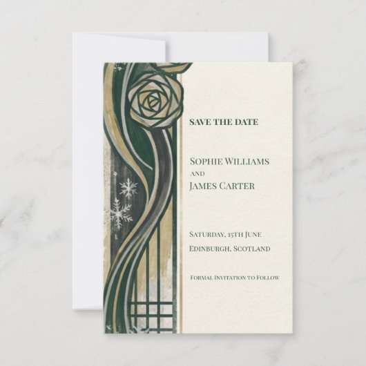Emerald Nouveau Save The Date Kaart (Voorkant)