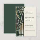 Emerald Nouveau Save The Date Kaart (Voorkant / Achterkant)