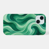 Emerald Oceaandraaiing Abstract Golfpatroon iPhone 15 Case (Achterkant horizontaal)