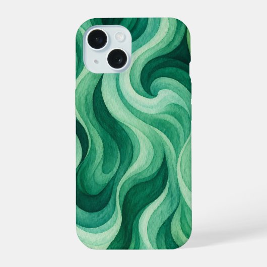 Emerald Oceaandraaiing Abstract Golfpatroon iPhone 15 Case (Achterkant)
