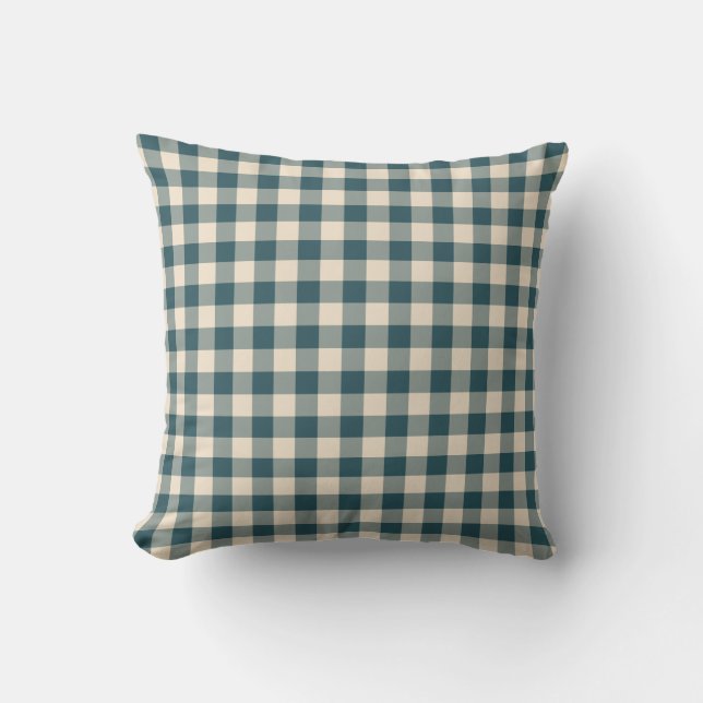 Emerald Off-White Gingham Pattern Kussen (Voorkant)