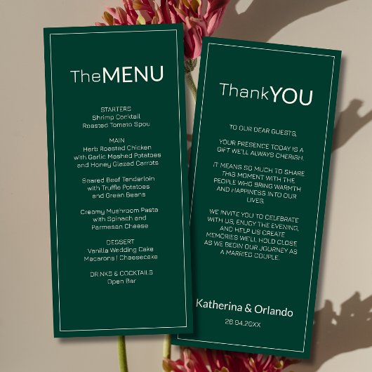 Emerald Old Money Trouwmenu Bedankbrief Programmakaart