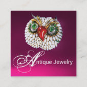 EMERALD OPALE WHITE PEARL JEWEL OWL Pink Fuchsia Vierkante Visitekaartje (Achterkant)